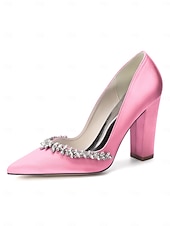 cheap Bride-Women's Nude Chunky Heeled Wedding Shoes with Crystal Detail - Elegant Bridal Heels for Garden Weddings