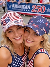  Patriotyczna damska czapka baseballowa z poliestru, z nadrukiem flagi USA w wielu stylach, regulowana, idealna na 250. rocznicę USA, Dzień Niepodległości i na co dzień.