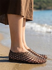 abordables Ballerines femme-Ballerines noires chics en plastique pour femmes - chaussures d'eau respirantes à structure ajourée et semelle souple, idéales pour les vacances à la plage et les promenades en bord de mer. &amp;tenues