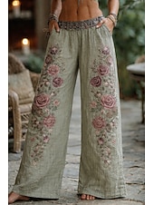 ieftine Pantaloni grafici-Pentru femei Grafică Picior Larg Pantaloni Pantaloni Palazzo Epocă Boho Lungime totală Talie Înaltă Floare Talie elastică Imprimare Respirabilitate Comfortabil Stradă Purtare Zilnică Ieșire Albastru