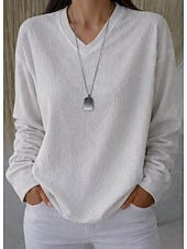  Femmes Grande taille T-shirt Texturé Mode Occasionnel manche longue Col en V Hauts Réguliers Quotidien Sortir Noir Blanche Gris Printemps Automne