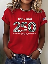  Giorno dell'Indipendenza Americana Per donna Maglietta Stampato Grafico Lettera Bandiera Americana Elegante Classico Casual Manica Corta Girocollo Top Regolari Quotidiano Blu Nero Bianco Rosso Estate