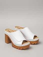cheap Slide Sandals-Women's Red Platform Block Heel Mule Sandals – Open Toe Slip-On Sandals with Chunky Sole for Summer Casual Wear, Vacation Travel and Garden Party