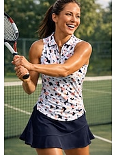 abordables Chemise pour femmes-Femmes Abstrait Hauts T-shirt de sport T-shirt POLO Chemise de tennis Sans manches Fermeture éclair Floral UPF50+ Résistant aux UV Haute élasticité Évacuation de l'Humidité Respirant Volley-ball