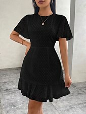 cheap White Casual Dresses-Women's Mini Dress White Dress Casual Dress Elegant Fashion Modern Outdoor Vacation Going out Regular Fit Plain Short Sleeve Crew Neck Black White Green Summer Spring
