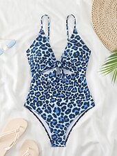 economico Costume da bagno leopardato-Per donna Costumi da bagno Intero Monokini Costume da bagno Controllo della Pancia Vita alta Snello Senza schiena Vacanza Abbigliamento da Spiaggia Leopardo Scollo a V Senza Maniche Costumi da bagno