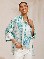 voordelige Blouses &amp;amp; Shirts-celadon bloom story zijdezacht satijnen shirt met vleermuismouwen