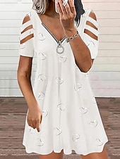 cheap White Casual Dresses-Women's Mini Dress Casual Dress Print Dress Elegant Fashion Modern Outdoor Vacation Going out Loose Fit Heart Short Sleeve V Neck Blue White Purple Green Summer Spring