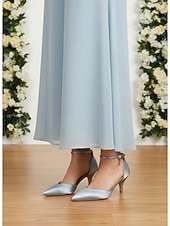 abordables Madre de la Novia/Novio-Zapatos de tacón bajo color champán para mujer con tira en el tobillo, elegantes zapatos para la madre de la novia para bodas en jardines, zapatos de vestir de punta afilada y tacón bajo para