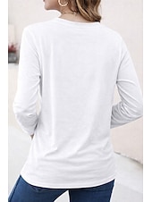 baratos Camiseta lisa-Camiseta 100% Algodão Feminina Cor Sólida Básica Clássica Casual de Manga Longa com Decote Redondo Tops Regulares para o Dia a Dia Saídas Preta Branca Vermelha Azul Marinho Verde Menta Primavera