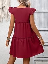 baratos Vestido branco-Mulheres Minivestido Vestido casual vestidos peplum Elegante Moda Moderno Ao ar livre Férias Para Noite Ajuste Largo Tecido Manga Curta Gola Redonda Azul Preto Verde Tropa Vinho Verão Primavera
