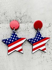 cheap Accessories-Women's Acrylic Patriotic Dangle Earrings, Multi-Style Sunflower, Star and Heart American Flag Earrings for USA 250th Anniversary, Independence Day, Casual Wear, Travel and Vacation Styling