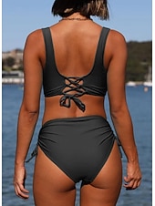abordables Surf Tankinis &amp; Bikinis-Femmes Maillot de bain froncé Ensembles de bikini Maillot de bain Couleur Unie Côté froncé Protection UV Élastique Sans manches Maillot de Bain Maillot de bain Surf Plongée Natation Été
