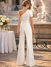 billige Ballkjoler Kveldsdrakter-Jumpsuit / Pantsuit Gulvlengde Kveldskjoler Ballkjole med overskjørt Formell kjole Elegant Sparkedrakter Ermeløs Enskuldret Skoleball Bursdag Høstens bryllupsgjest Stretchstoff med Ren Farge