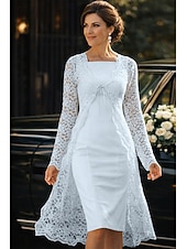 billige Mammas kjolesett-Todelt Linjeform Knelengde Gjestekjole til bryllup Kjole til brudens mor Ermeløs Firkantet hals Elegant Bryllupsgjest Bryllupsfest Kirke Chiffon Blonder Jakke kjoler med Ensfarget