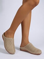 cheap Women's Clogs &amp; Mules-Women's Beige Slip-On Perforated Loafers – Comfortable Summer Shoes for Casual, Travel and Everyday Wear