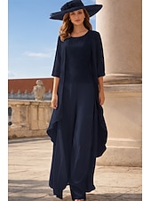 voordelige Broekpakken van mama-Broek 3-delig pak Tot de grond Moeder van de bruid jurk Mouwloos Ronde hals Elegant Grote maten Formeel Bruiloft gast Chiffon Kant met Appliqués