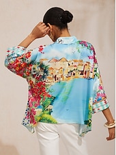 Недорогие Блузки и рубашки-Топ из шелковистого атласа с рукавами «летучая мышь» с рисунком «цветок Майорки»