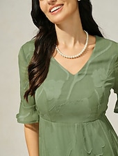  Pentru femei Rochii Midi Rochie A line Elegant Floral Lungime Manșon 3/4 În V Shale Green