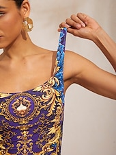 economico Costumi da bagno di stilisti-Costume da bagno intero elasticizzato blu notte barocco