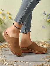baratos Socas &amp; Mules de mulher-Mules femininas perfuradas, estilo slip-on – sapatos brancos em couro sintético com salto confortável para uso diário, passeios casuais e um estilo descontraído de verão.