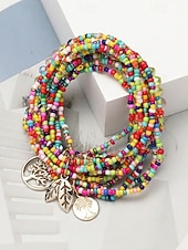 cheap Vacation Accessories-Women's Bohemian Tree of Life Beaded Bracelet – Alloy &amp; Multi-Colored Beads, Perfect for Casual Wear &amp; Beach Vacation Style