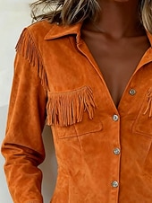 cheap Dressy Blouses-Women's Shirt Blouse Long Sleeve Tops Buttons Fringe Plain Stylish Western Classic Long Sleeve Shirt Collar Regular Tops Daily Holiday Going out Orange Summer Spring