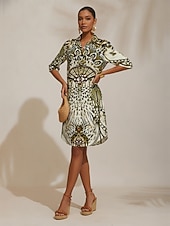 halpa Mekot-vintage-leopardikoruja silkkisestä satiinista valmistettu suora paitamekko