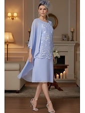 זול ערכות שמלות של אמא-שני חלקים מעטפת עמוד באורך הקרסול שמלת אורח לחתונה שמלה לאם הכלה  ללא שרוולים עם תכשיטים אלגנטית אורחת חתונה מסיבת החתונה שיפון תחרה שמלות ז'קט עם אפליקציות