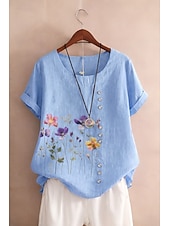 economico Camicie di Lusso-Per donna Blusa Bottoni Stampato Floreale Grafico Elegante Casual Manica Corta Girocollo Top Regolari Quotidiano Uscire Bianco Giallo Azzurro cielo Viola chiaro Verde Estate Primavera