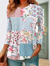 Χαμηλού Κόστους Floral μπλουζάκι-Γυναικεία Μπλουζάκι Στάμπα Φλοράλ Γραφική Φυτά Στυλάτο Κλασσικό Μοντέρνα Μακρυμάνικο Στρογγυλή Ψηλή Λαιμόκοψη Μακριές μπλούζες Καθημερινά Σαββατοκύριακο Ρούχα διακοπών