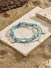 お買い得  レディースブレスレット-女性用ボヘミアンスタイル合金アンクレットセット、マルチカラー、シェルチャーム、普段使い、休暇、旅行に最適