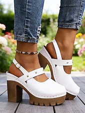 cheap Mary Jane Pumps-Women's Chunky Mary Jane Heels – Brown Platform High Heels with Adjustable Strap for Casual Wear, Office &amp; Garden Party Shoes