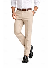 economico Giacche e Completi uomo-Uomo Cotone Lino Pantaloni Eleganti Pantaloni casual Affari Ufficio Vintage Classico &amp; Senza Tempo Formale Bianco Rosa Borgogna Primavera &amp; Estate Pantaloni Tinta unica Vestibilità aderente Lungo
