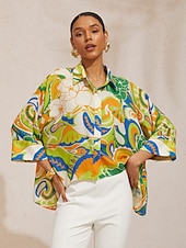 Недорогие рубашки, топы и блузки-короткая рубашка из шелкового атласа с узором пейсли в стиле бохо