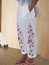 abordables Pantalons Graphiques-Femmes Slacks Pantalon décontracté Droit Vacances Basique Occasionnel Longueur complète Longueur cheville Naturel Fleuri Graphique Avec Poches Impression Conception à cordon élastique Confortable