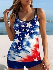  Badeanzüge für Damen zum amerikanischen Unabhängigkeitstag: Tankini, zweiteilig, rückenfrei, mit Grafikprint, U-Ausschnitt, ärmellos