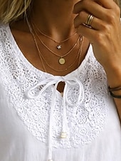 cheap Plain Blouses-Women's Blouse Lace Patchwork Solid Color Stylish Casual 3/4 Length Sleeve Crew Neck Regular Tops Daily White Summer Spring Fall