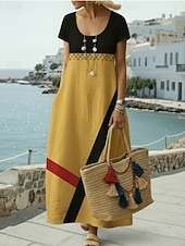 economico Abiti a Strisce e Geometrici-Per donna Abito maxi Vestito Casual Vintage Quotidiano All'aperto Spiaggia Vestibilità comoda Geometrico Manica Corta Girocollo Giallo Rosa Arancione Cachi Estate Primavera
