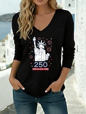 billiga Självständighetsdagen Topp-Amerikanska självständighetsdagen Dam T-shirt T-tröja Mönster Grafisk Mode Modern Ledigt Långärmad V-hals Vanliga toppar Dagligen Utekväll Helgen Blå Svart Vit Vin Armégrön Vår Höst