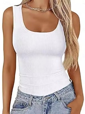 economico Serbatoio Semplice-Per donna Maglietta Semplice Moda Elegante Classico Senza Maniche Collo a U Top Regolari Quotidiano Uscire Weekend Blu Nero Bianco Verde Albicocca Estate Primavera