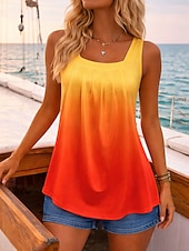 billiga Grafik Tank-Dam Linne Mönster Nyans Grafisk Vintage Stylish Klassisk Ärmlös U-hals Långa toppar Dagligen Utekväll Helgen Blå Kamel Orange Sommar Vår