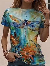 economico Maglietta Animali-Per donna Maglietta Stampato Grafico Animale Vintage Elegante Classico Manica Corta Girocollo Top Regolari Quotidiano Weekend Verde chiaro Verde Arcobaleno Estate Primavera