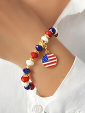 cheap Accessories-Women's Alloy &amp; Acrylic Patriotic Charm Bracelet, Stretch Beaded Bracelet in Multi Pendant Styles for America 250th Celebration, Independence Day and Daily Casual Wear