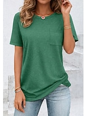  Γυναικεία Μπλουζάκι Κοντομάνικα Μπροστινή τσέπη Συμπαγές Χρώμα Βίντατζ Στυλάτο Καθημερινό Κοντομάνικο Στρογγυλή Ψηλή Λαιμόκοψη Μακριές μπλούζες Καθημερινά Εξόδου Μαύρο Λευκό Dusty Rose