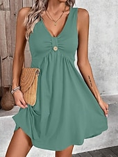 economico Vestito bianco-Per donna Mini Abito Abito a trapezio Abito Estivo Casual Quotidiano Vestibilità regolare Semplice Senza Maniche Scollo a V Blu Nero Verde Grigio Estate