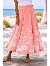 preiswerte Grafische Röcke-Damen Urlaubsrock Elegant Mode Lässig Maxi Hohe Taille Röcke Blumen Grafik Tasche Druck Mikroelastisch Täglich Strand Blau Schwarz Rosa Grün Sommer