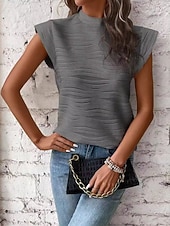 Недорогие Простая футболка-Жен. Рубашка Блуза Полотняное плетение Стиль Классика Современное С короткими рукавами Ложная шея Обычные топы Повседневные Праздники На выход Черный Белый Винный Зеленый Серый Лето Весна