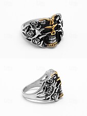 お買い得  メンズジュエリー-メンズ ステンレススチール ゴシック スカル リング、マルチサイズ バイカー パンク ステートメント バンド、花柄ディテール、カジュアルウェア、旅行、休暇、ハロウィン スタイリングに最適な大胆なファッション ジュエリー