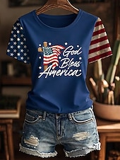  Festa dell'Indipendenza Maglietta Patriottica da Donna Stampa Grafica Lettera Bandiera Americana Elegante Classica Casual Maniche Corte Collo Girotondo Tops Regolari Giornaliero Blu Nero Bianco Rosso